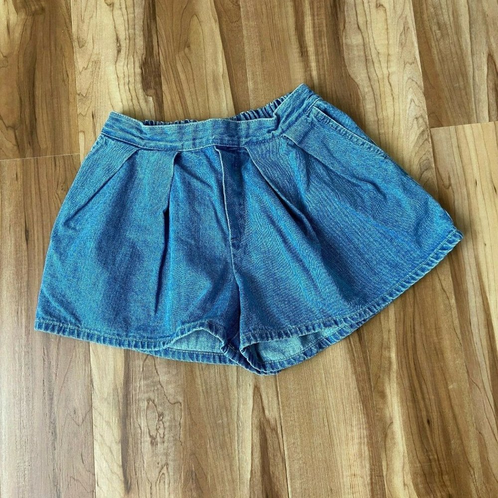 Women's Denim Shorts Elastic Waist Pleated Front Wide Leg Size: Small